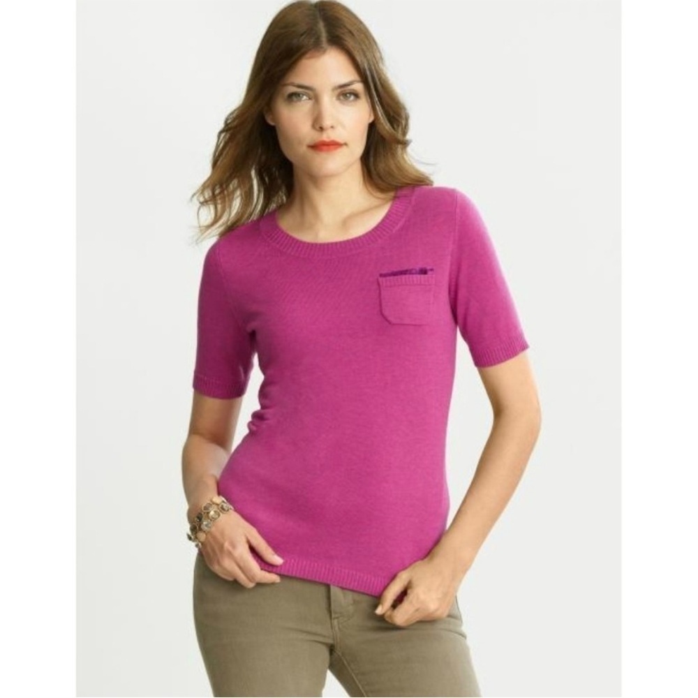 Banana Republic Marled Raspberry Wool Blend Sequin Pocket Short Sleeve Sz S